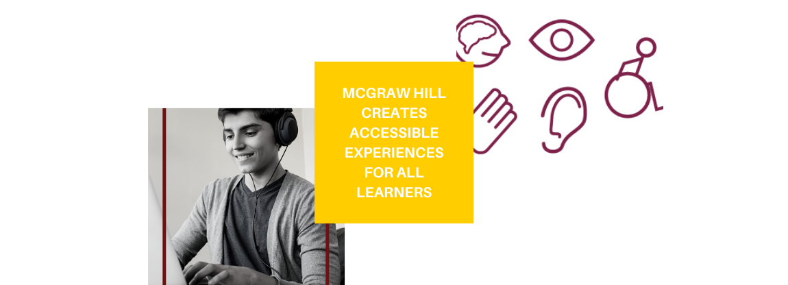 picture of accessible icons and indian student using headphones and laptop