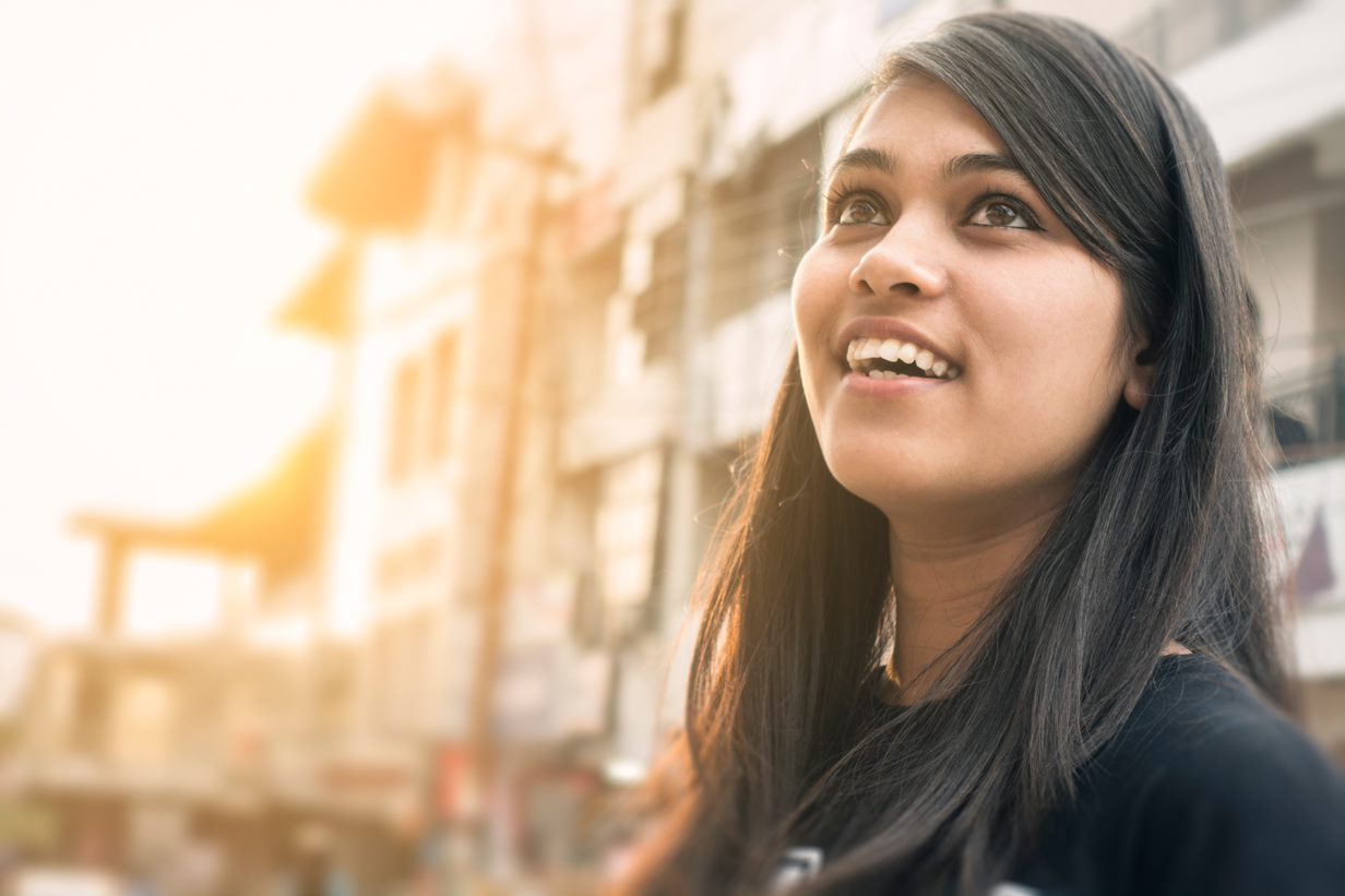 Indian higher education student looks inspired